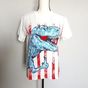 Red white and blue Patriotic T-Rex American flag graphic tee size L